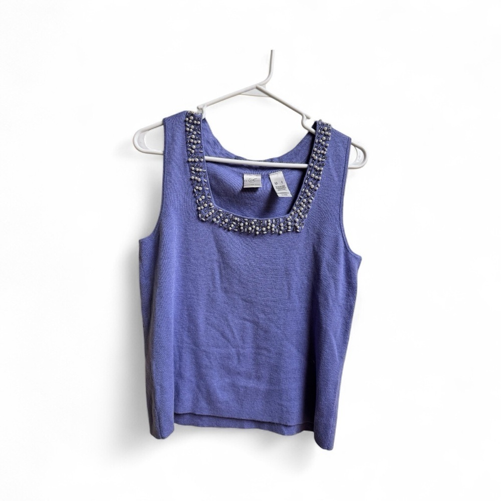 Emma James Lavender Beaded Tank Top Large Silk Angora Blend Sleeveless